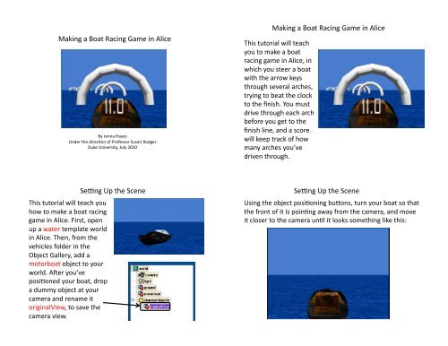 Making a Boat Racing Game in Alice Making a ... - Duke University