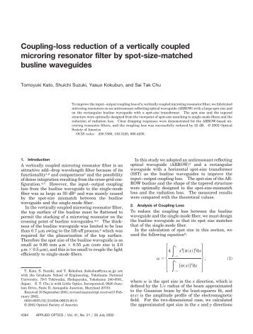 Coupling-loss reduction of a vertically coupled microring resonator ...