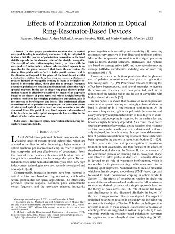 Effects of Polarization Rotation in Optical Ring-Resonator-Based ...