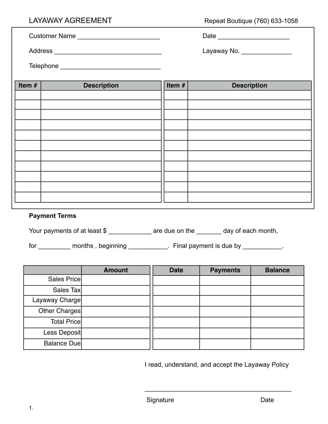 layaway agreement template 1 free magazines from repeatboutiquestore layaway agreement template 1 free magazines from repeatboutiquestore