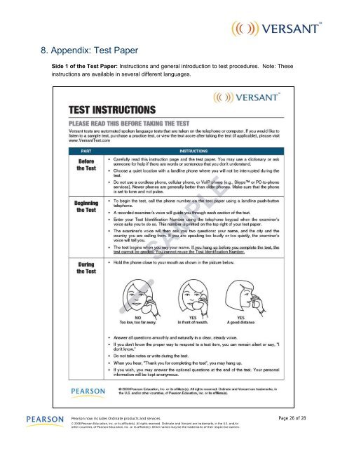 Versant English Test: Test Description and Validation Summary