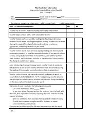 Pilot Vocabulary Intervention - Fidelity Checklist, Days 2-5