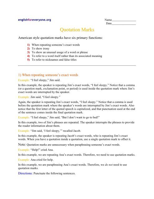 quotation marks worksheet english for everyone