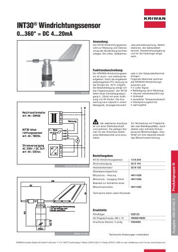 INT30® Windrichtungssensor 0...360° = DC 4...20mA