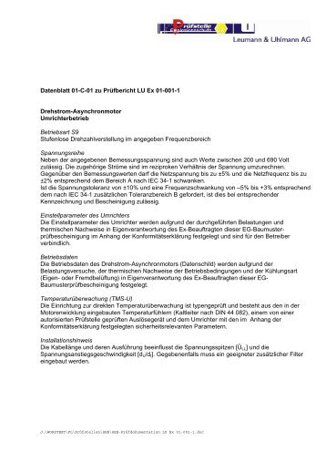 Datenblatt 01-C-01 zu Prüfbericht LU Ex 01-001-1 Drehstrom ...