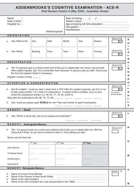 ADDENBROOKE'S COGNITIVE EXAMINATION - ACE-R