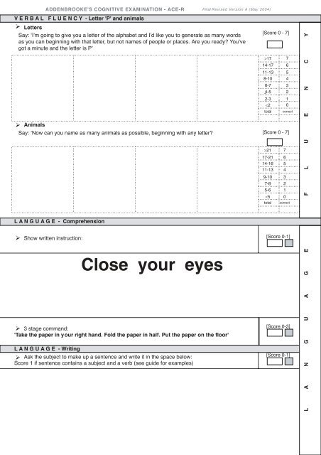 ADDENBROOKE'S COGNITIVE EXAMINATION - ACE-R