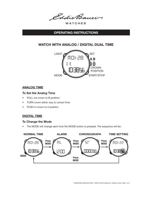 Operating Instructions – Watch with Analog / Digital Dual Time