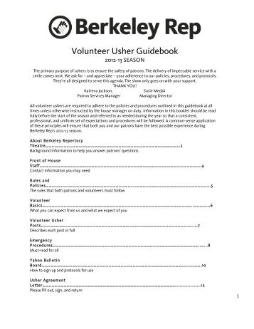 usher guide 2012-13 - Berkeley Repertory Theatre