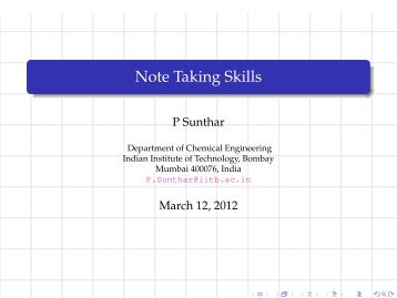 Note Taking Skills - Chemical Engineering, IIT Bombay - Indian ...