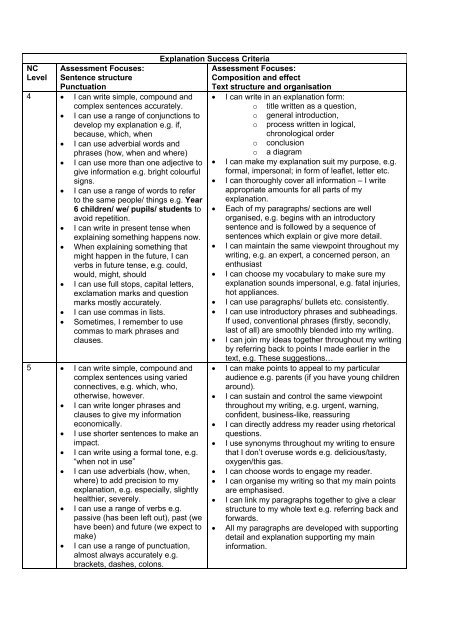 Torbay Literacy Folio 10E Explanatory Texts Assessment Criteria ...
