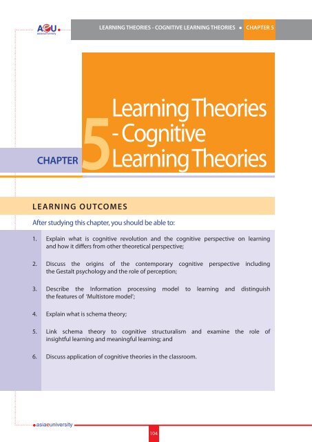 Learning Theories - Cognitive Learning Theories CHAPTER