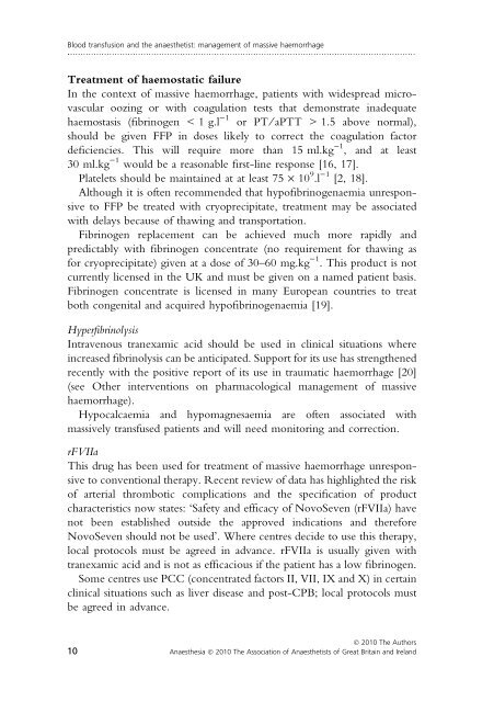 Blood transfusion and the anaesthetist: management of ... - aagbi