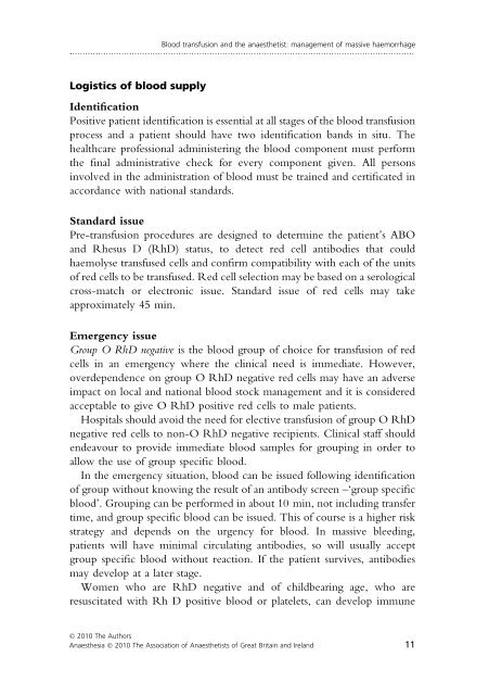 Blood transfusion and the anaesthetist: management of ... - aagbi