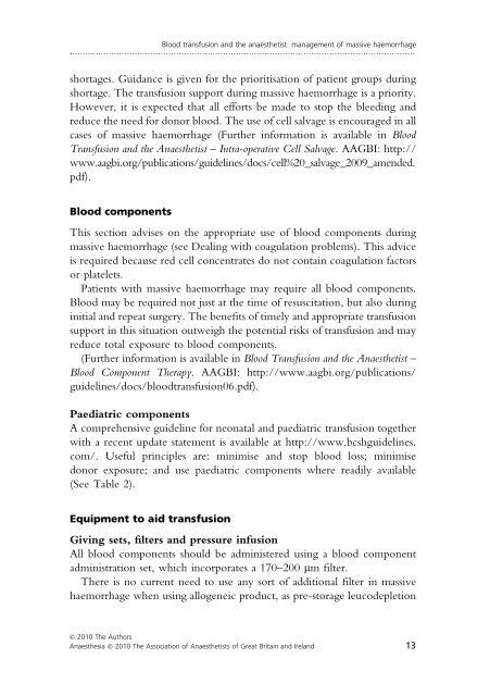 Blood transfusion and the anaesthetist: management of ... - aagbi