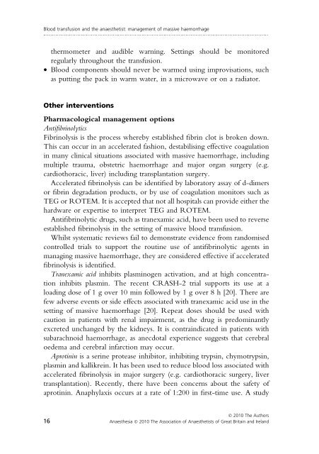 Blood transfusion and the anaesthetist: management of ... - aagbi