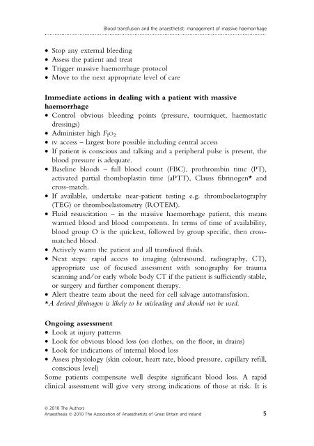 Blood transfusion and the anaesthetist: management of ... - aagbi