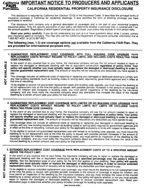 Optional Replacement Cost Addendum - California FAIR Plan ...