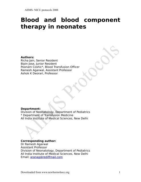 Blood and blood component therapy in neonatology - New Born Baby