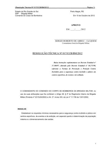 RESOLUÇÃO TÉCNICA Nº 017/CCB/BM/2012