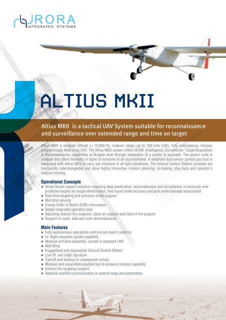 Altius MKII is a tactical UAV System suitable for reconnaissance and ...