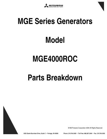 MGE Series Generators Model MGE4000ROC Parts Breakdown