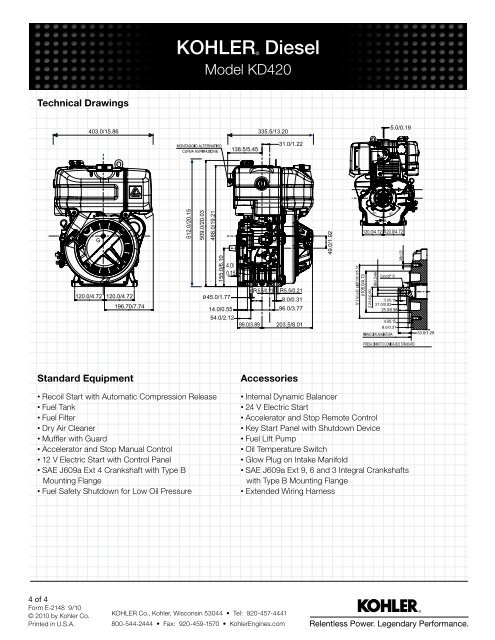 Spec Sheet - Kohler Engines