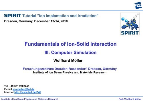 Tutorial "Ion Implantation and Irradiation" - SPIRIT