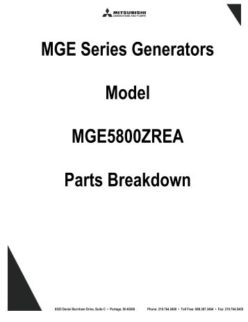 MGE Series Generators Model MGE5800ZREA Parts Breakdown