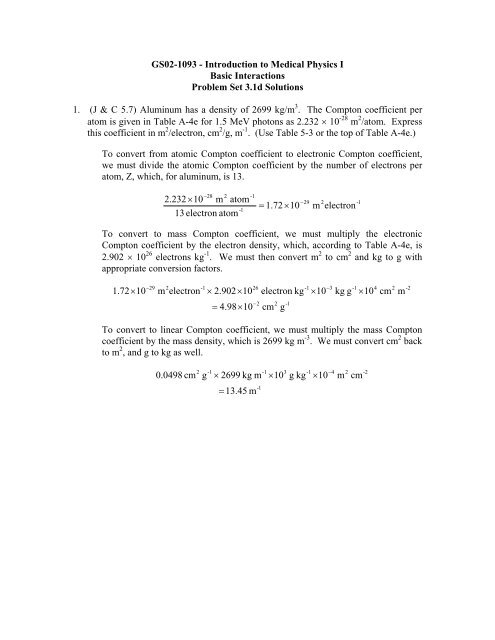 link to Problem Set 3.1d Solutions - UT-H GSBS Medical Physics ...