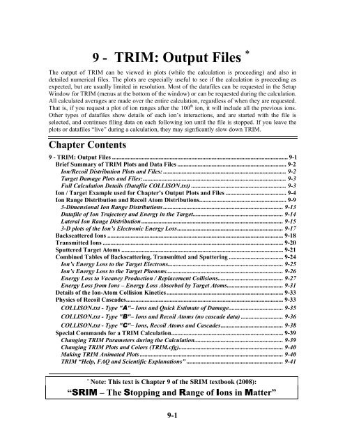 9 - TRIM: Output Files - SRIM