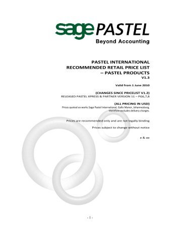 PASTEL INTERNATIONAL RECOMMENDED RETAIL PRICE LIST ...