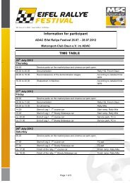 Information for participant TIME TABLE - Eifel Rallye Festival