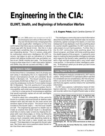 T Engineering in the CIA - Tau Beta Pi