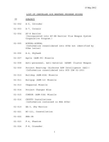 OPNAVINST 5513.2C Cancelled SCG list