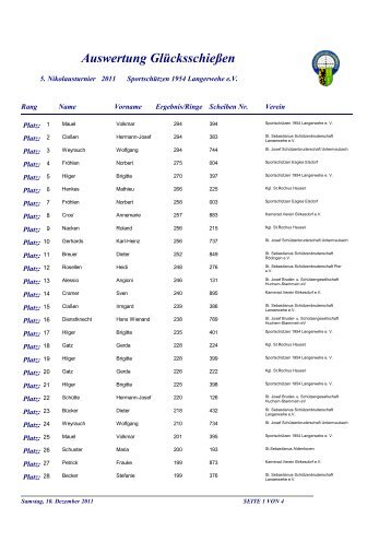 Glücksschießen - Sportschützen 1954 Langerwehe e.V.