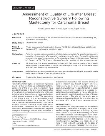 Assessment of Quality of Life after Breast Reconstructive Surgery ...