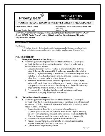 MEDICAL POLICY No. 91535-R2 *COSMETIC AND ... - Priority Health