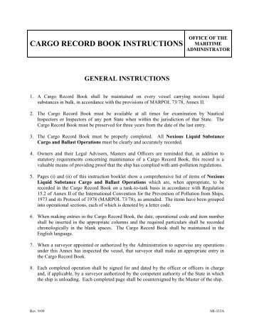 CARGO RECORD BOOK INSTRUCTIONS
