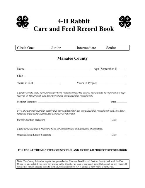 4-H Rabbit Care and Feed Record Book - Manatee County ...