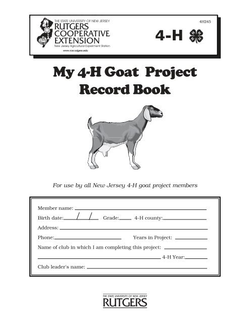 My 4-H Goat Project Record Book - Lee County Extension