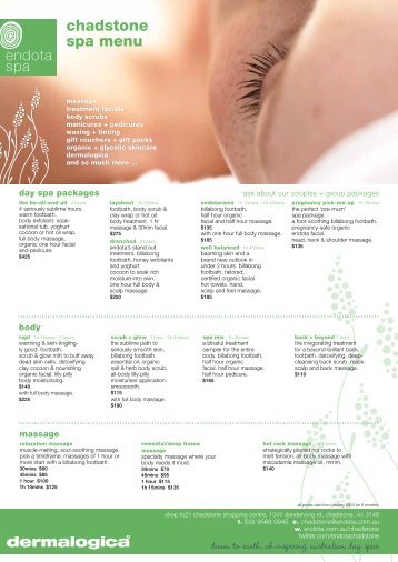 chadstone spa menu - Endota