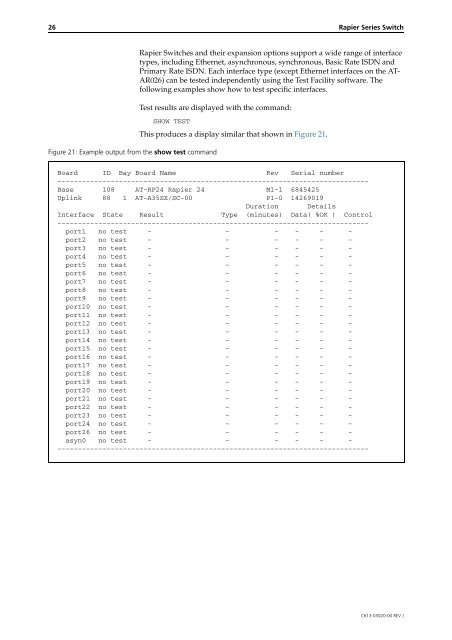 Rapier Series Switch Hardware Reference - Allied Telesis