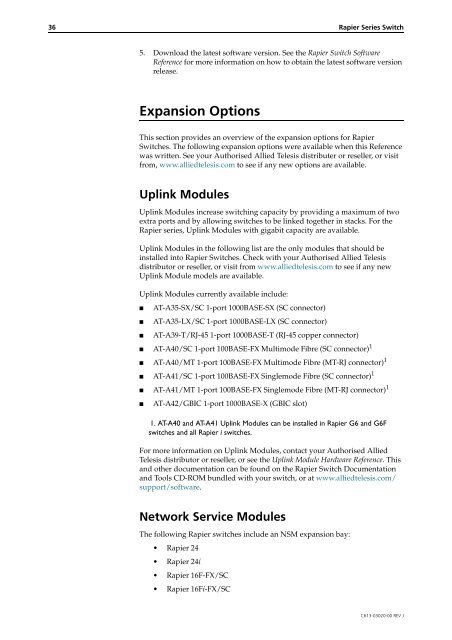 Rapier Series Switch Hardware Reference - Allied Telesis