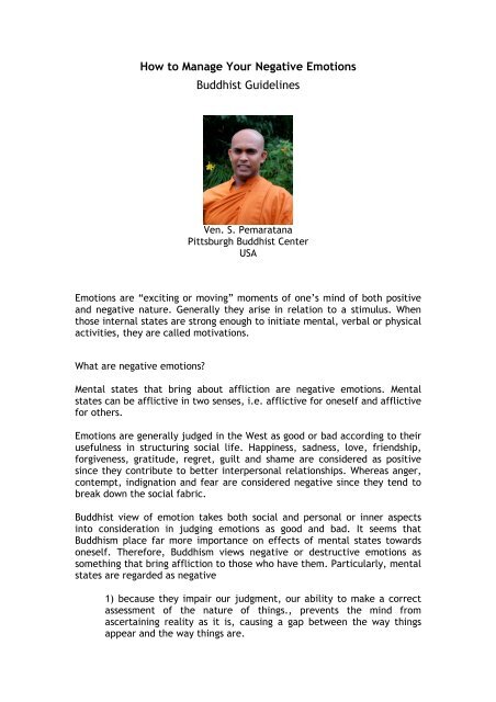 Managing Negative Emotions - Bodhiraja Buddhist Society