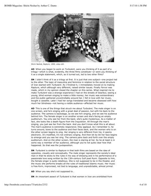 BOMB Magazine: Shirin Neshat by Arthur C. Danto