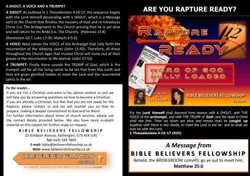 Are you Rapture Ready? - Bible Believers Fellowship Scotland