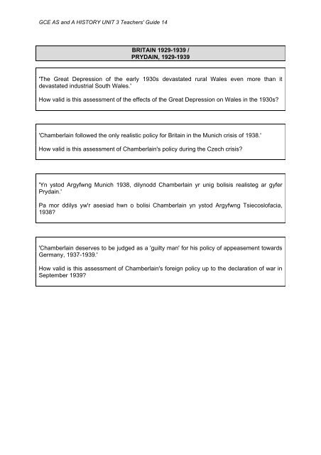 GCE History Teachers' Guide - Unit 3 - WJEC