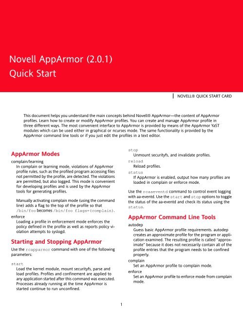 Novell AppArmor (2.0.1) Quick Start - SuSE