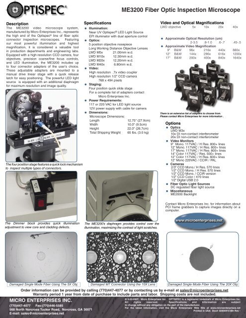 Download ME3200 Product Literature - Micro Enterprises Inc.